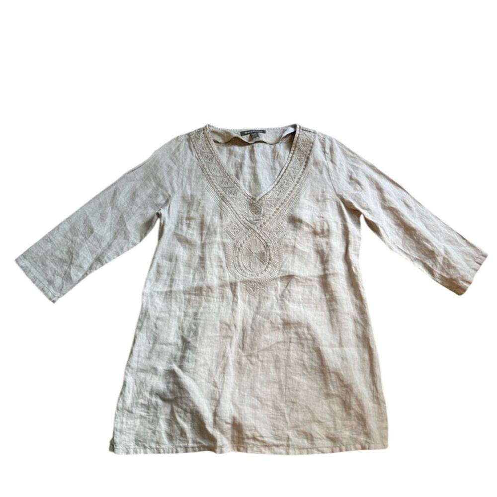 Tommy Bahama Cream V-Neck Linen Tunic Size S Women